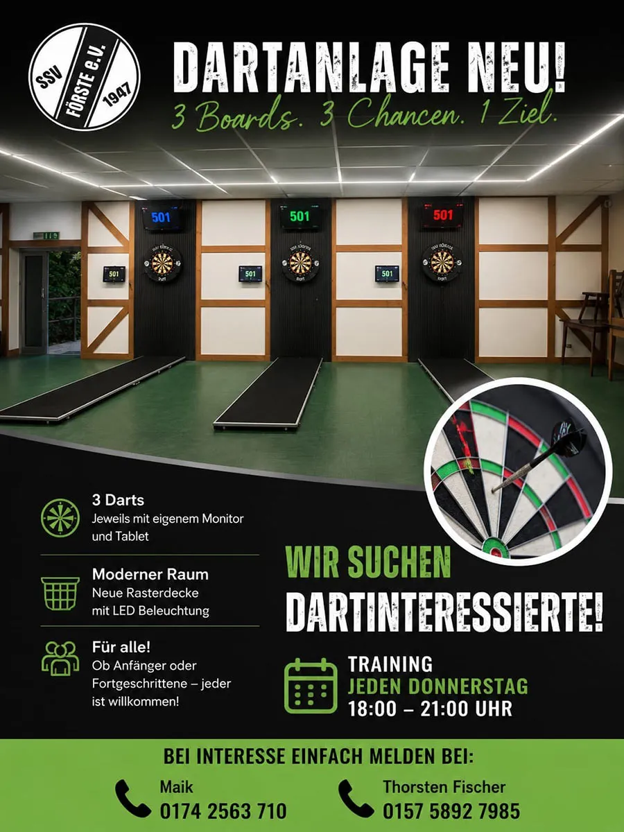 Neue Dartsparte bei der SSV - Mitspieler gesucht!