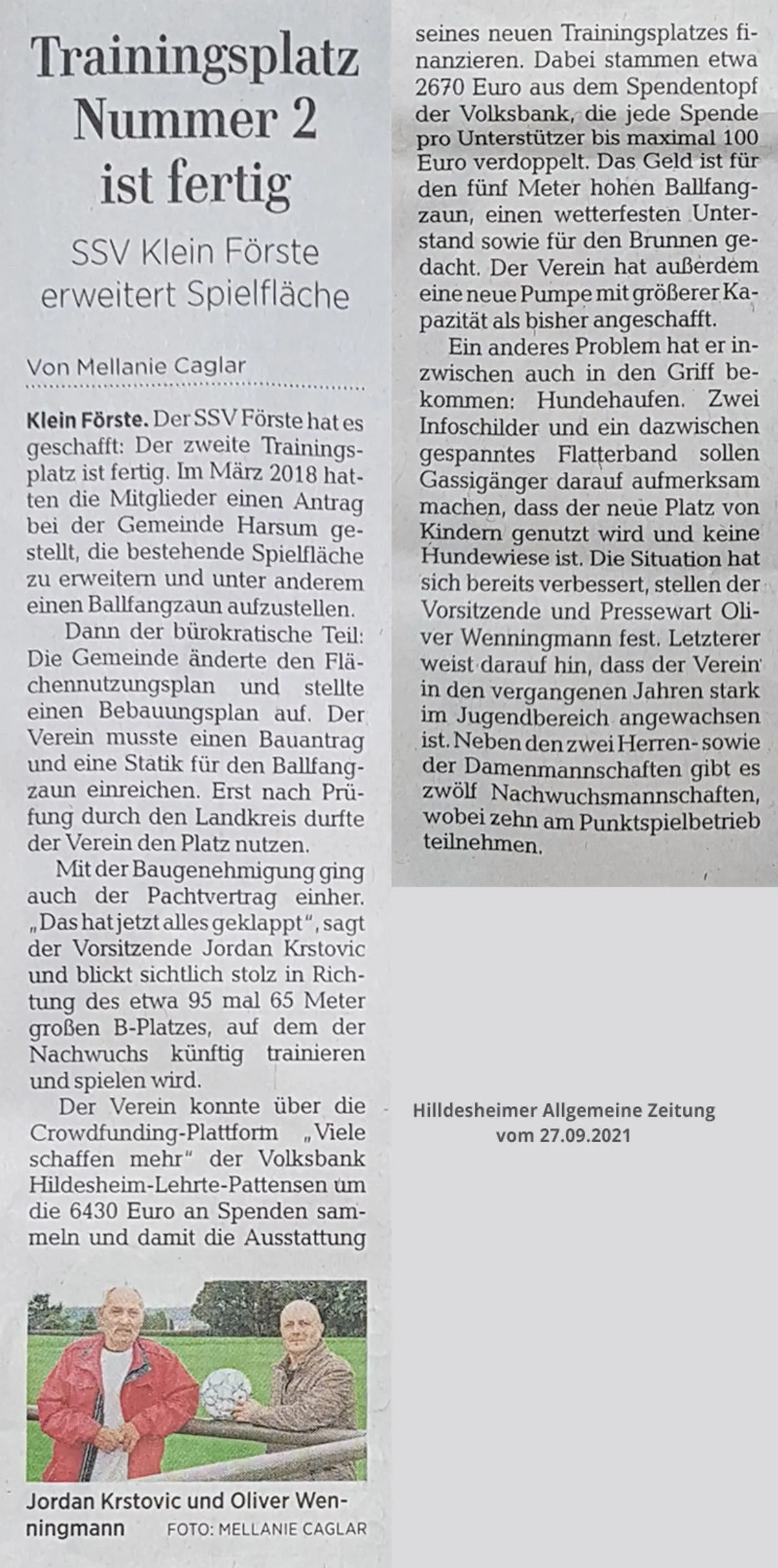 Zeitungsartikel SSV Förste hiaz